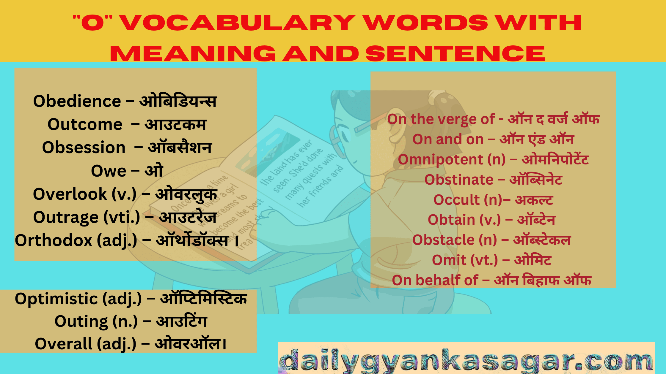 Words That Begin with 'O': "O" vocabulary words with meaning and sentence